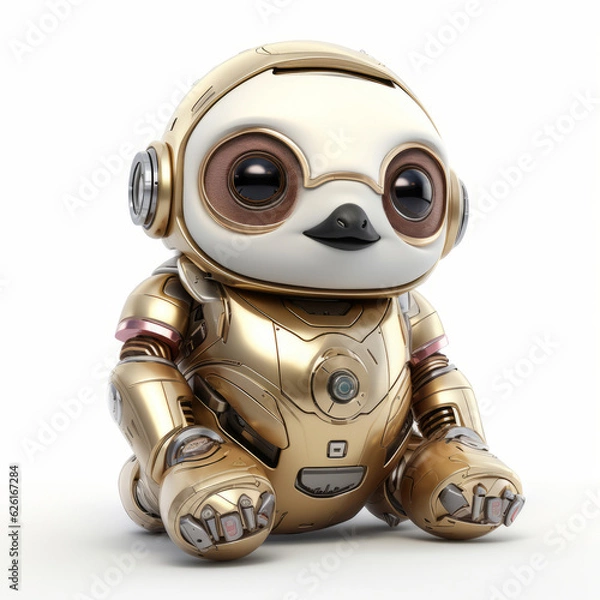 Fototapeta Cute sloth robot, robotic animal isolated over white background. AI Generated