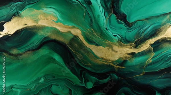 Obraz Modern green marble with gold texture, Watercolor abstract background, Nordic emerald green and gold for decorative, 3D painted artificial marbled surface, Generated AI.