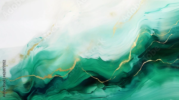 Obraz Modern green marble with gold texture, Watercolor abstract background, Nordic emerald green and gold for decorative, 3D painted artificial marbled surface, Generated AI.