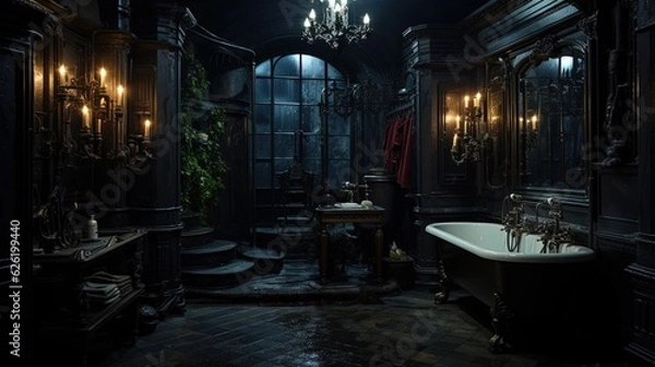 Obraz Gothic bathroom in a dark style, Vampire bathroom