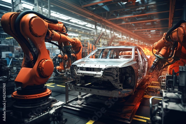 Obraz Robotyczna linia montażowa w fabryce motoryzacyjnej