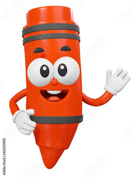 Fototapeta Red crayon, 3d character illustration.