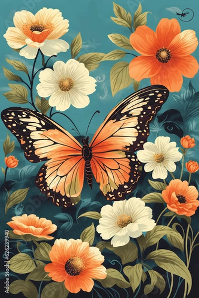 Obraz butterfly and flowers