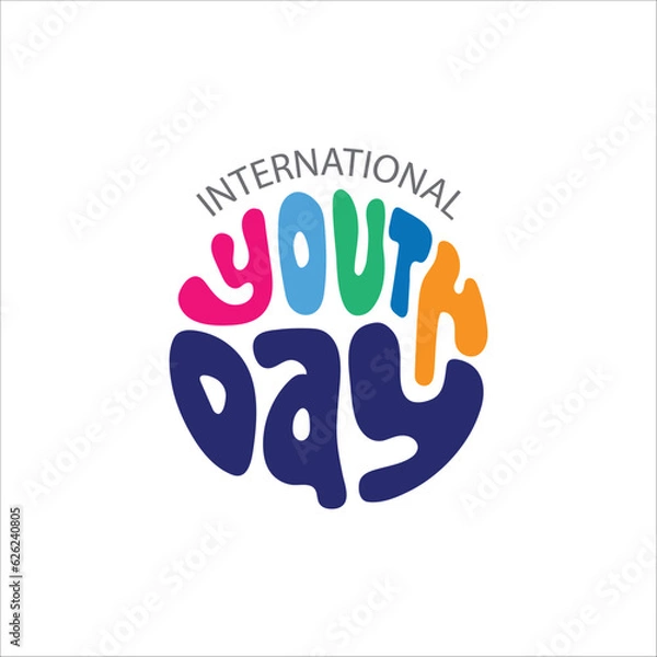Fototapeta Youth day colorful lettering vector illustration to celebrate International Youth Day. Creative concept for Youth and Friendship Day Poster, Banner Design.
