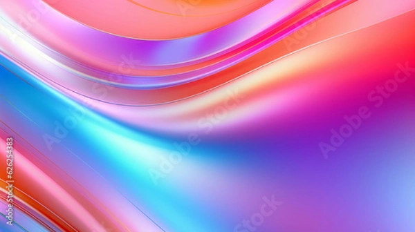 Obraz Holographic liquid background. Holograph color texture with foil effect. Halographic iridescent backdrop. Pearlescent gradient for design prints. Rainbow metal. Generative ai illustration