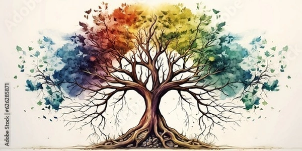 Fototapeta Tree of life with the roots. Generative AI technology.