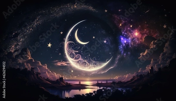 Fototapeta glowing moon and star dreamscapes  wallpaper for space fantasy generative ai