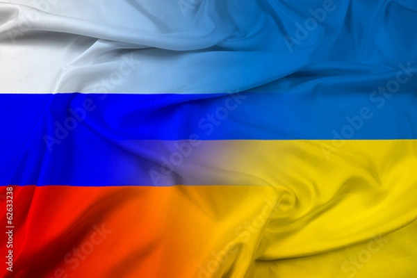 Obraz Waving Ukraine and Russia Flag