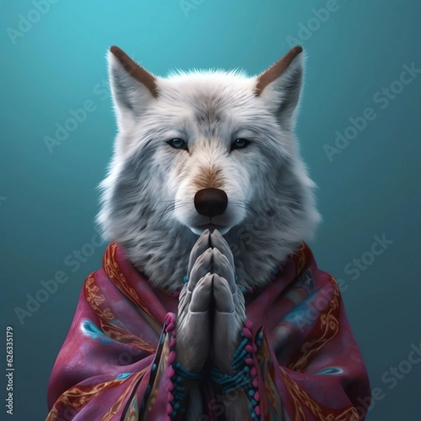 Obraz  arabian wolf portrait doing namaste with hands