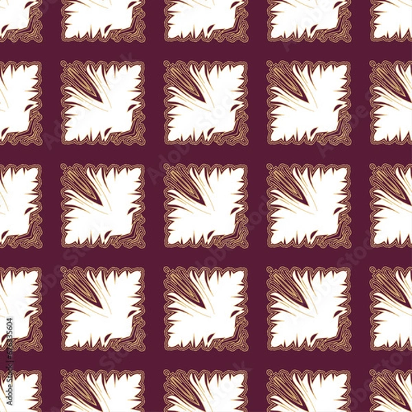 Fototapeta Abstract seamless pattern with decorative elements, abstracts white floral element on burgundy background for Design, Wallpaper, Fashion Print, Trendy Decor, Home Textile, Retro Decor. Vector.	