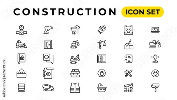Obraz Build and construction thin line icons vector
