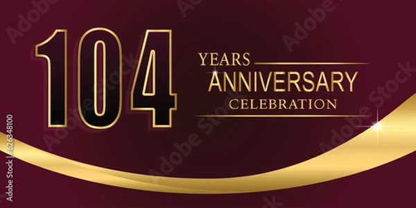 Obraz 104th Year anniversary celebration background. Golden lettering and a gold ribbon on dark background,vector design for celebration, invitation card, and greeting card.