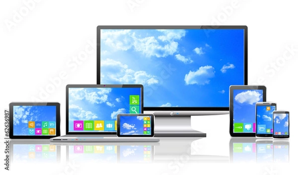 Obraz Computers and cloudy sky concept.