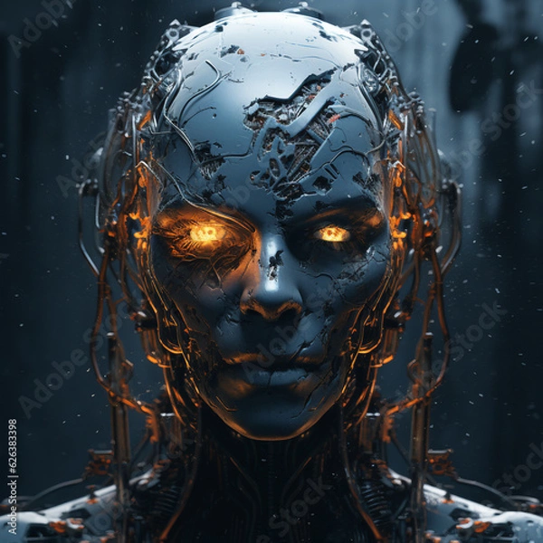 Fototapeta 3D painted AI Head rendered with octane features