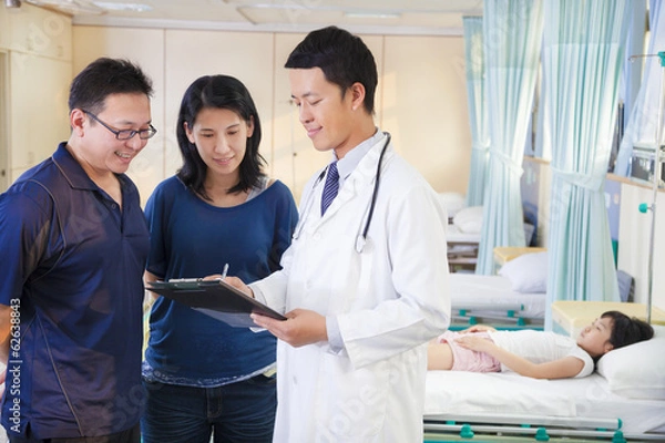 Fototapeta pediatrician explain kid condition to her parents