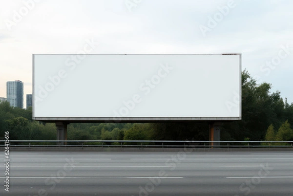 Fototapeta Eye-catching Blank Billboard Mockup on highway: Perfect for Advertising Campaigns, Empty Large Rectangle Board Template. Generative AI
