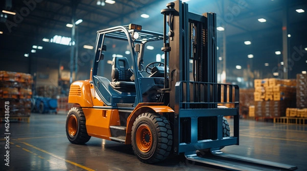 Fototapeta forklift in a modern warehouse, generative ai