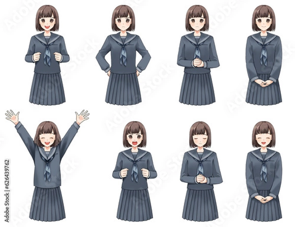Fototapeta セーラー服の女子学生　喜怒哀楽詰め合わせ