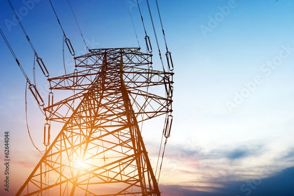 Obraz High-voltage tower sky background.