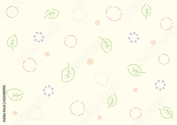 Fototapeta 手描きのかわいい葉っぱ柄の背景（デコボコの線）