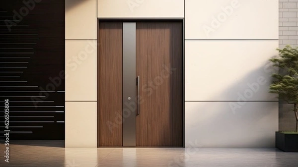Fototapeta What better way to enter your perfect home than through a modern clear wooden door. Generative AI Technology 