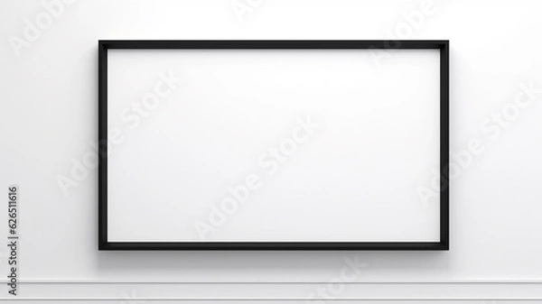 Fototapeta the interior is an empty wall with a thin black narrow frame inside an empty white background.