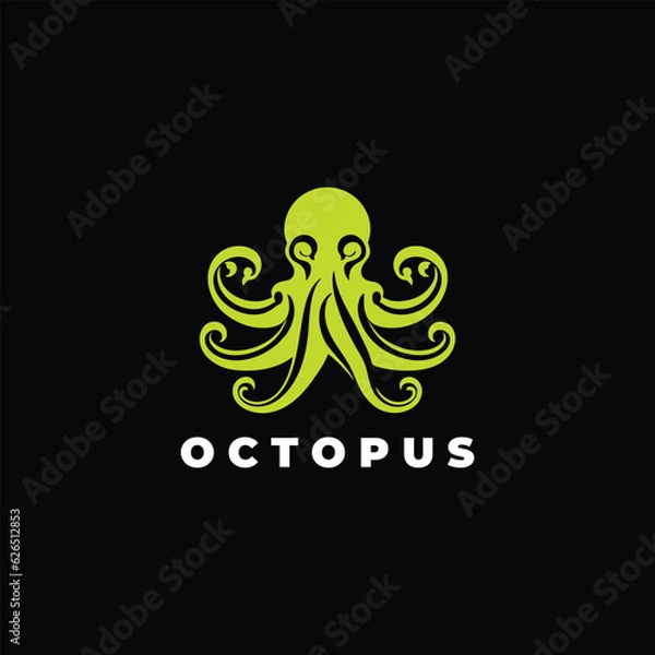 Fototapeta Template for logos, labels, icons and emblems with silhouette of octopus. Vector illustration.