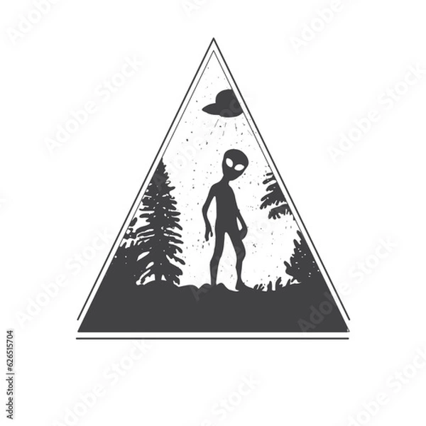 Fototapeta landscape with ufo vector sketch. landscape with alien vector silhouette