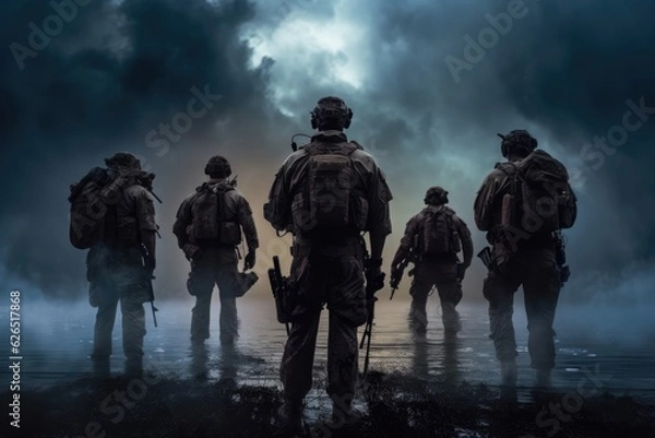 Fototapeta Precision and Coordination: Special Ops on Standby