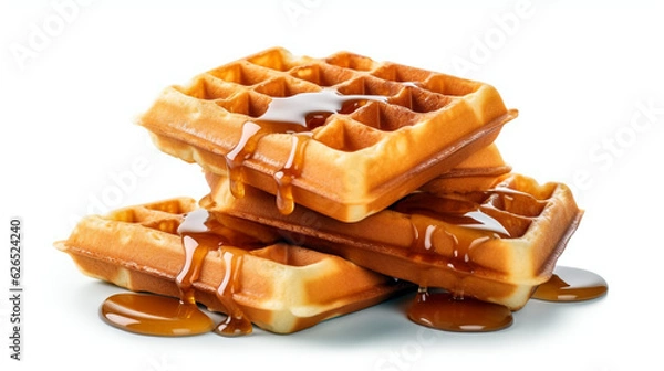 Obraz Belgian waffles with jam. Generative Ai. 