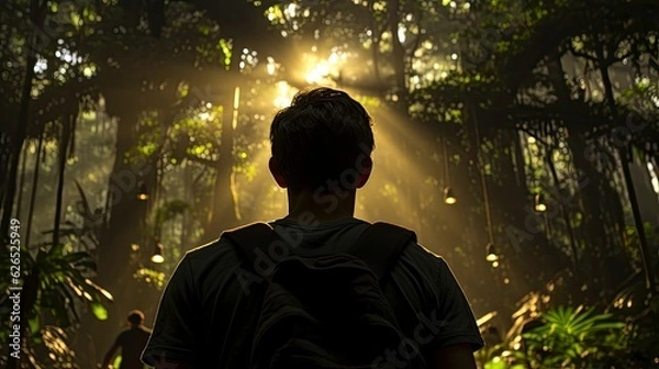 Fototapeta Backpack Adventure at nature, Generative AI