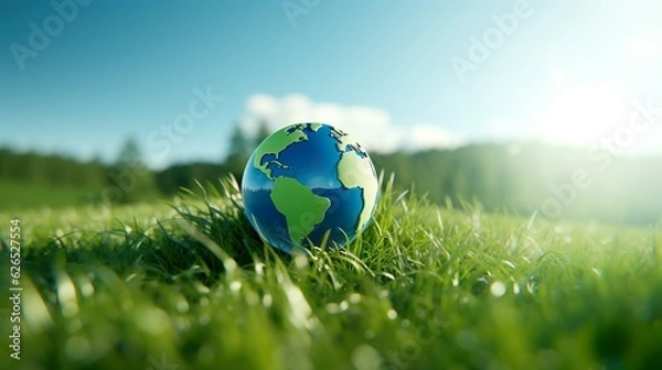 Obraz Earth globe on grass made with Ai generative technology