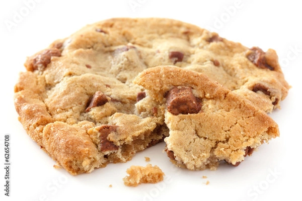 Fototapeta Large light chocolate chip cookie broken