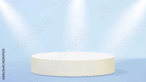 Fototapeta 3d display product beige minimal scene with geometric podium platform. cylinder background vector 3d rendering with podium. stand for products. Stage showcase with lights effect