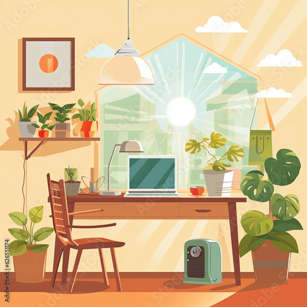 Fototapeta An energy efficient home office powered by renewable resources - sunny day