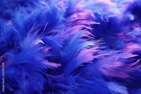 Fototapeta Beautiful abstract blue and pink feathers background generative ai