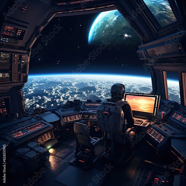 Fototapeta An astronauts home office in a space station - space journey