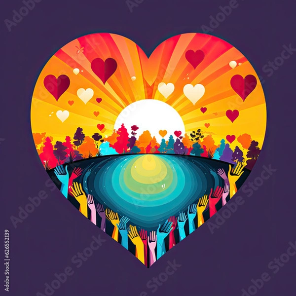 Fototapeta An array of diverse hands reaching towards a rainbow - pride love