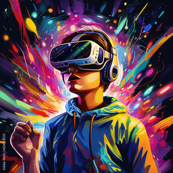 Fototapeta A young learner immersed in a virtual reality environment - learning