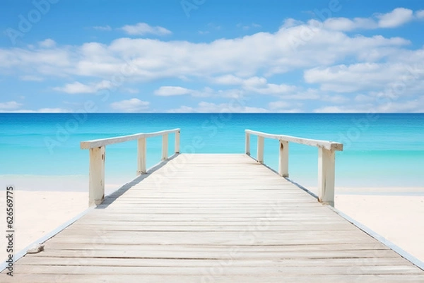 Fototapeta 海に続く桟橋と白い砂浜