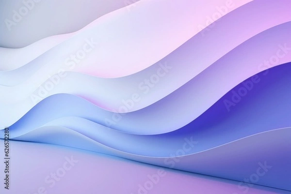 Fototapeta ペーパークラフト風背景。薄紫と白の曲線的な壁がある抽象的な空間。AI生成画像