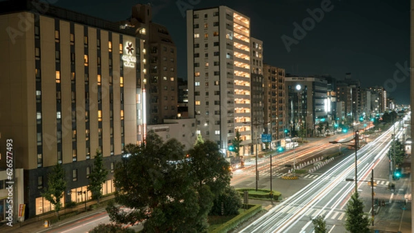 Obraz Long exposure shot of busy night traffic with cars in Kyoto city Japan