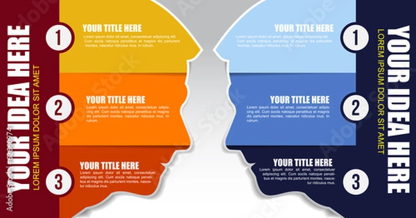 Fototapeta Background with two heads in opposition and three steps