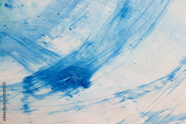 Fototapeta Acquerello su carta bianca, macchie di colore in varie tonalità di azzurro, blu e verde