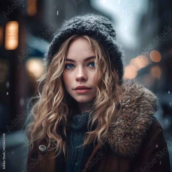 Fototapeta portrait of a woman in winter