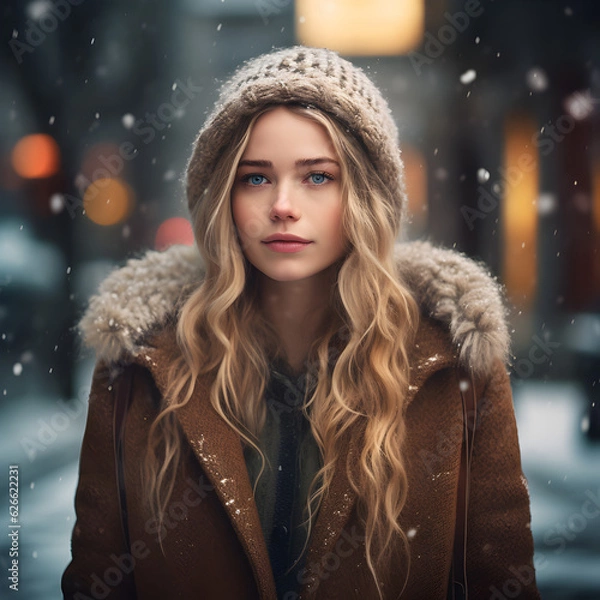 Fototapeta portrait of a woman in winter