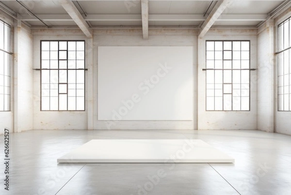 Fototapeta White blank canvas in a factory loft. AI generated