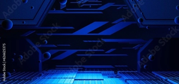 Fototapeta futuristic gaming esports background abstract wallpaper, cyberpunk style scifi game, stage concert scene in pedestal display room, led neon glow light, 3d illustration rendering