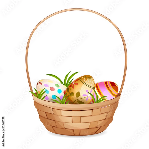 Obraz Basket with Easter eggs isolated on a white background
