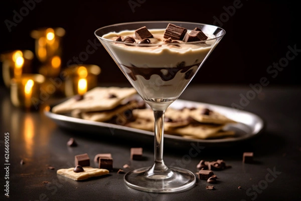 Fototapeta Kitkat chocolate shake with chocolate chips in a martini glass